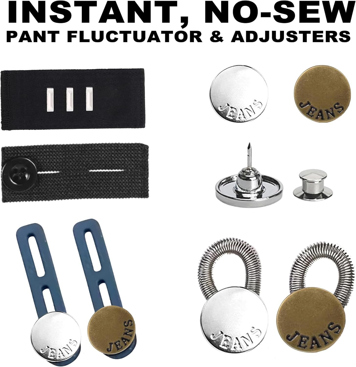 Adjustable Waist Extender and Tightener Kit for Jeans and Pants – Includes Elastic Stretch Buttons and Snap Pins for Maternity, Bloating, and No-Sew Waistband Solutions for Men and Women