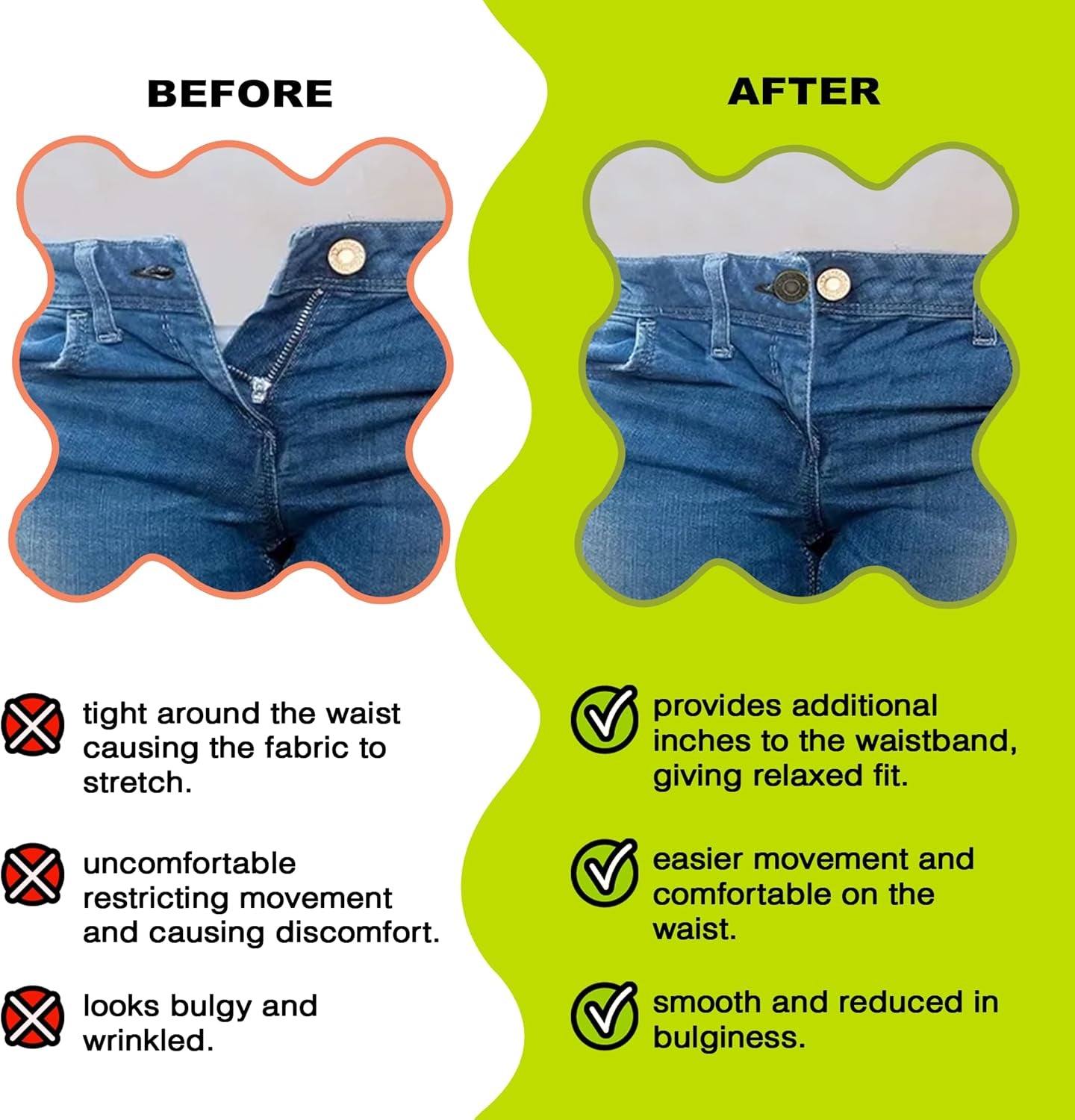 Adjustable Waist Extender and Tightener Kit for Jeans and Pants – Includes Elastic Stretch Buttons and Snap Pins for Maternity, Bloating, and No-Sew Waistband Solutions for Men and Women